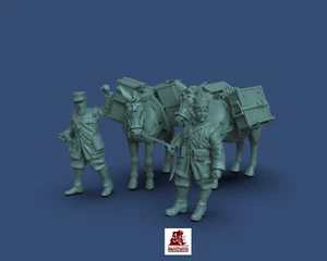 28mm/ 1:56th Resin WW1 French Captain Pisani and his transport mules - Picture 1 of 3