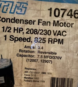 Mars A/C CONDENSER FAN MOTOR. MODEL#10746 1/3 HP 208/230v-a/c - Picture 1 of 1