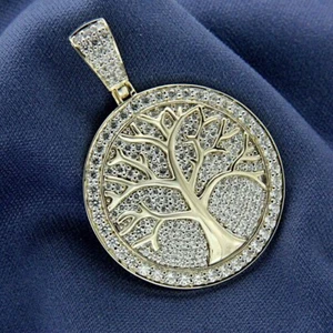 1Ct Round Lab-Created Diamond Tree Charm Pendant Men's 14K Yellow Gold Plated - Picture 1 of 4