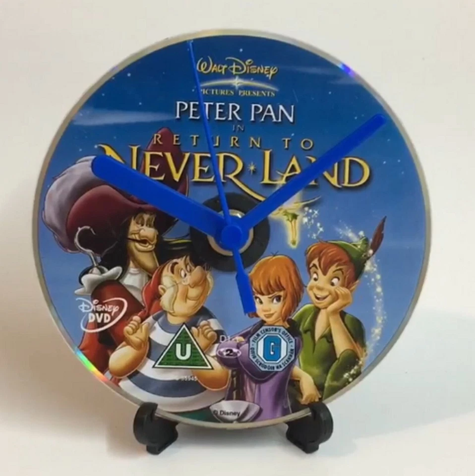 PETER PAN NEVERLAND DVD CD CLOCK Upcycled Gift Idea  - Image 1 of 1