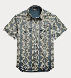 Camicia in maglia RRL Ralph Lauren Western Snap Southwestern S/S uomo XXL 2XL - Foto 1 di 4