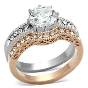 Two Tones Engagement Ring 2 pieces insert with Cubic Zirconia - Picture 1 of 5