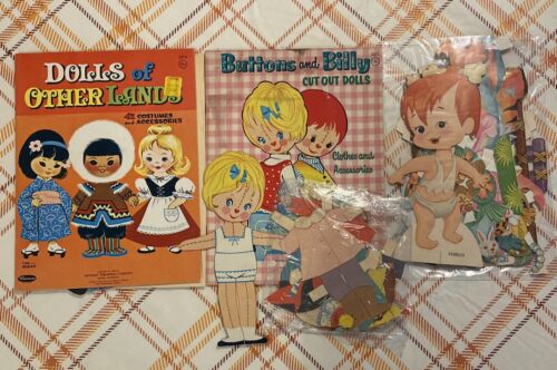 Lot Of 3 Vintage Paper Dolls Whitman Dolls Of Other Lands Buttons And Billy