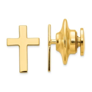 14k Yellow Gold Cross Tie Tac 0.47 Inch - Picture 1 of 2