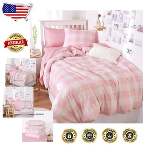 Chic Gingham Comforter Set – Pink Plaid Twin/Twin XL Bedding, 3 Pieces - Picture 1 of 9