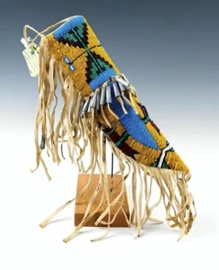 Handgefertigte Sioux Stamm Indianer Perlen Messerscheide - Wildleder Lederbezug - Bild 1 von 2