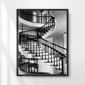 Schwarz-Weiß Architektur Vintage Treppe Flur Kunstdruck Poster Bild XXL - Bild 1 von 4