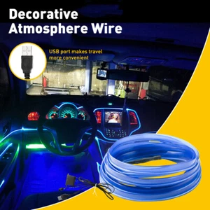 5M 12V Blue USB LED Light Glow EL Wire String Strip Rope Tube Car Interior Decor - Picture 1 of 9