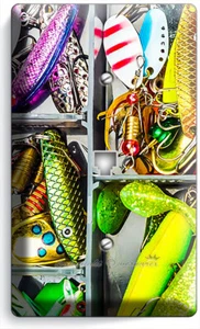 FISHING TACKLE FISH LURE FISHERMAN GEAR BOX PHONE TELEPHONE COVER PLATE HD DECOR - Picture 1 of 1