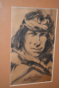 Small graphite drawing of Native American by Santa Fe artist Gerald Cassidy - Picture 1 of 6
