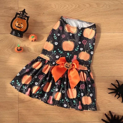 Moda Otoño Halloween Mascota Vestido Disfraz Calabaza para Perros Pequeños Medianos Peluche P Foto 1 de 4
