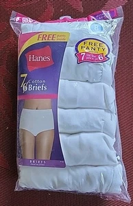 Vintage 2009 Hanes Women's 100% Cotton Brief 7 Pair SIZE 8 White Tagless Panties - Picture 1 of 2