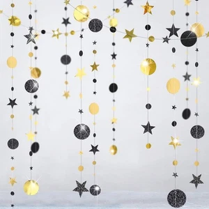 Cheerland Black Gold Party Decorations Star Garland Moon Stars - Picture 1 of 7