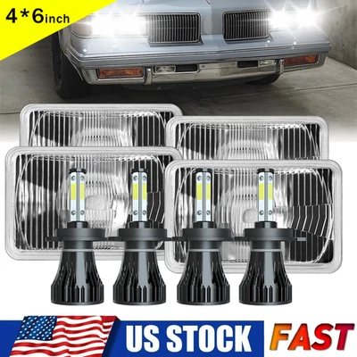 4PCS 4x6" Led Headlights Hi/Lo Beam For 1980-1988 Oldsmobile Cutlass Ciera H4 - Image 1 of 4