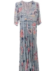 Jaase Maxi Dress Size XS S Floral Boho Blue Cottage Casual - Picture 1 of 8