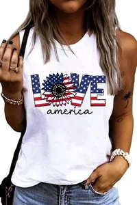 Women 4th of July Patriotic Tank Tops American Flag Love Independence Day Shi... - Picture 1 of 2