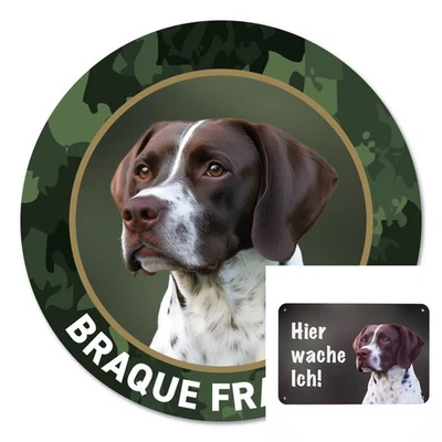 Braque Français Autoaufkleber Sticker, Zaunschild Hier wache ich HUndeschild - Bild 1 von 4