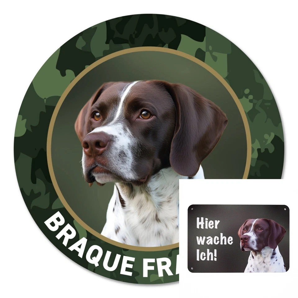 Braque Français Autoaufkleber Sticker, Zaunschild Hier wache ich HUndeschild - Bild 1 von 4