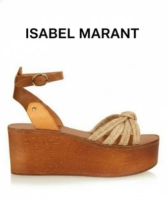Isabel Marant Etoile Zia Wooden Platform Sandals 8.5 Brown Leather Rope Boho - Image 1 of 4