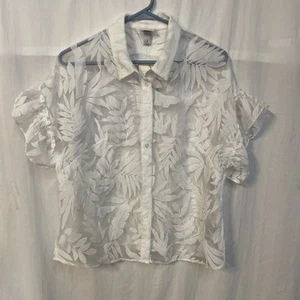 a new day Sheer White Short Sleeve Button Up Shirt White Size M - Picture 1 of 3