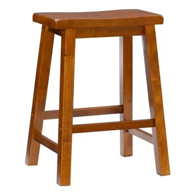 Linon Beamon 24" Sturdy Wood Backless Saddle Seat Counter Stool in Honey Brown - Image 1 of 4