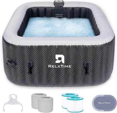 Bañera de hidromasaje inflable cuadrada RELXTIME negra para 2 a 4 personas spa inflable 120 chorros Foto 1 de 4