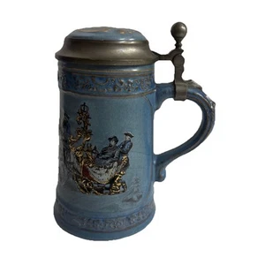 GERZ Lidded Beer Stein KING LUDWIG on Horse Drawn Sleigh West Germany - Picture 1 of 11