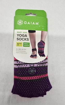 new Gaiam Yoga / Pilates Socks Stripped Mary Jane 1 Pair Small/Medium - Image 1 of 4