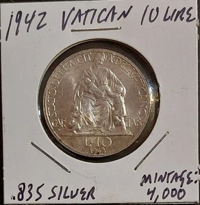 1942 VATIKAN .835 Silber 10 Lire Pius XII schöne Münze sehr geringe Auflage: 4.000 - Bild 1 von 5