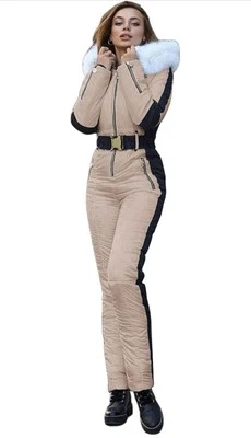 Mujeres Caqui Traje de Esquí Traje de Nieve Una Pieza Snow Bunny Babero Piel Mono Aislado S Foto 1 de 4
