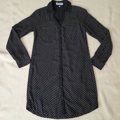 Polka-dot Shirt Dress Size XS Black & White Long-sleeved Button Front - Image 1 of 4