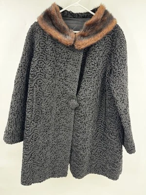 Abrigo de lana vintage ASTRA Paris corderos persas cuello de piel M-L años 50 Foto 1 de 4