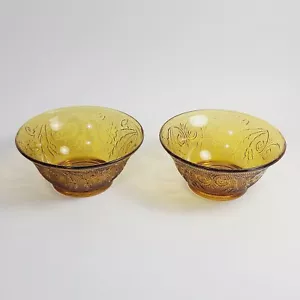 Amber Tiara Indiana Sandwich Pressed Glass 5.5" Soup Salad Bowls Set of 2 - Picture 1 of 4