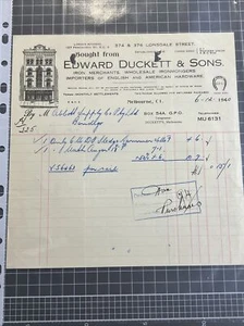 VINTAGE RECEIPT EDWARD DUCKET IRON MERCHANT LONSDALE ST MELBOURNE 1940 - Picture 1 of 5
