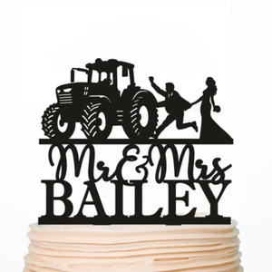 Tractor Wedding Cake Topper Farmer Bride Dragging Groom Farming Country Toppers - Picture 1 of 5