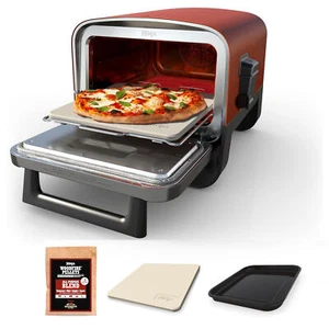 8-in-1 Electric Programmable Metal Woodfire Pizza Oven w/ Timer, Red (Open Box) - Picture 1 of 11