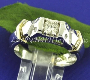 0.50 ct 14k two tone Gold Mens Natural Diamond Ring Solitaire made in USA - Picture 1 of 9