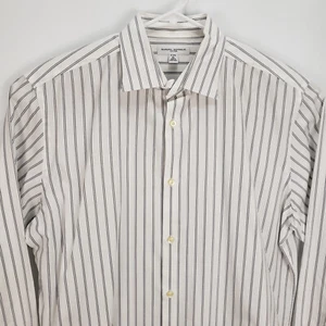 Banana Republic Button Up Dress Shirt Long Sleeve White Striped Men 17 XL Fitted - Picture 1 of 12