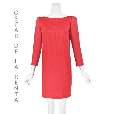 OSCAR DE LA RENTA Vintage Coral Diamond Dobby Fabric Mini Cocktail Dress SIZE 8 - Image 1 of 4