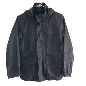 LANDS END Kids Navy Blue Rain Jacket Size M (10-12) Sealed Seams Hood Pockets - Picture 1 of 10