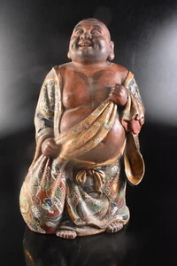 D3731: XF Japanese Old Kutani-ware Colored porcelain Gold paint Hotei STATUE - Picture 1 of 10