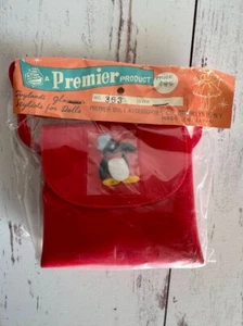 L6 Vintage Red Vinyl Doll Purse With Penguin Premier Products Japan 3" NEW - Picture 1 of 4