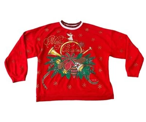 Vintage 90s Nut Cracker Christmas Graphic Gold Glitter Red Sweatshirt Size M - Picture 1 of 12