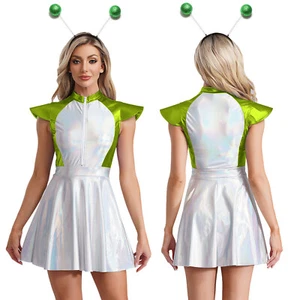 Mujeres Trajes Vestido de Cumpleaños Carnaval Disfraz Manga Halloween Escenario Alien Gorra - Imagen 1 de 70