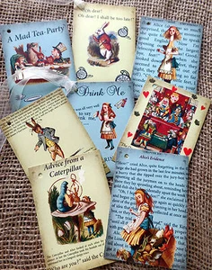 8 Colourful Alice in Wonderland Themed Vintage Style Gift Tags - Picture 1 of 7