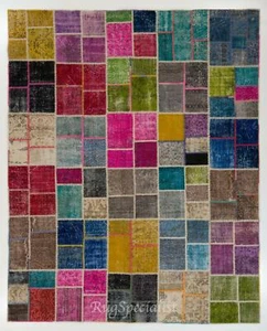Colorful Handmade Patchwork Rug. Modern Bohemian Eclectic Turkish Wool Carpet - Picture 1 of 5