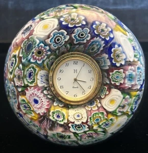 Murano Millefiori Mosaic Flowers Italian Art Glass Vanity Desk Clock 4"-READ - Picture 1 of 9