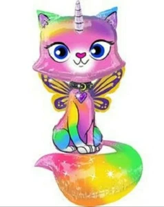 Rainbow Butterfly Unicorn Kitty Gaint Gliding Balloon 44" Tall Birthday Party - Picture 1 of 4