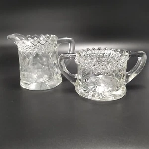 JENKINS DAHLIA Creamer & Sugar Bowl Glass with Floral Scalloped Edge & Star Base - Picture 1 of 18