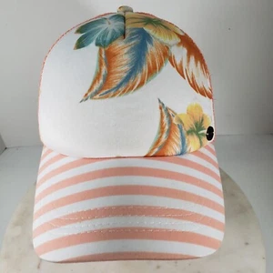 Roxy Hat Floral Cap Stiped Bill Hawaiian Mesh Snap Back Adjustable Women's - Picture 1 of 13